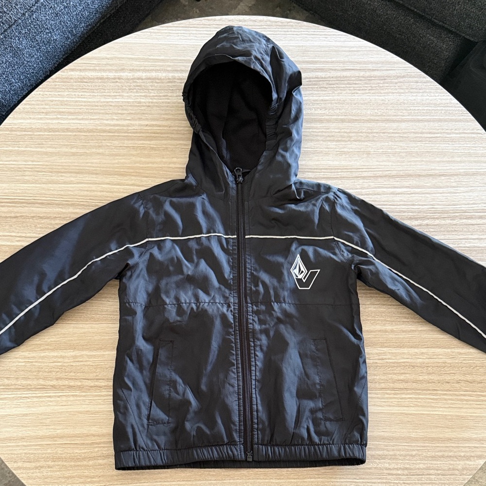 Black Volcom Hooded Rain Jacket kids size M